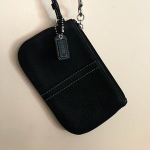 COACH black leather wristlet.